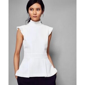Ted Baker Bubbl White Peplum Top Size 3
